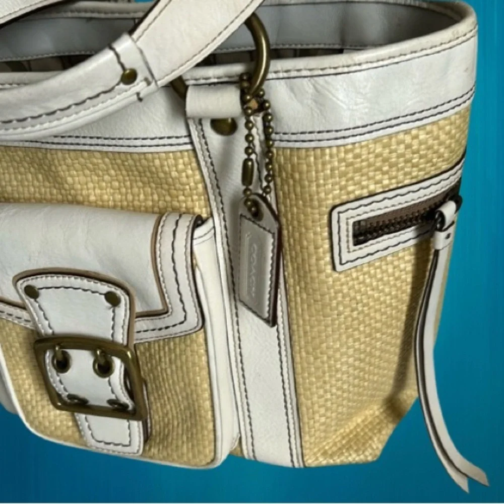 Coach Legacy Straw & Leather Tote Bag Vintage 🌴